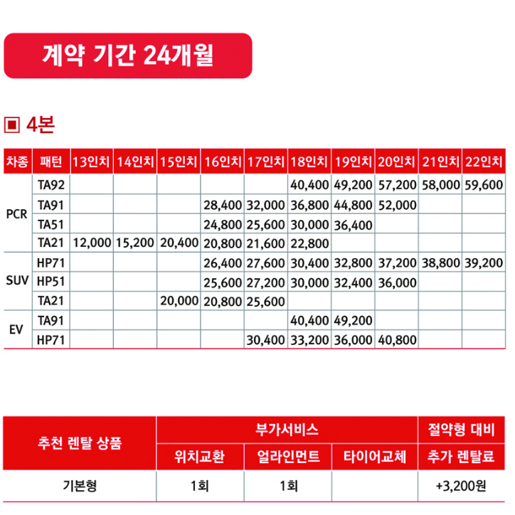 금호타이어 렌탈 245 40 20 제휴카드시 최대 0원 2454020