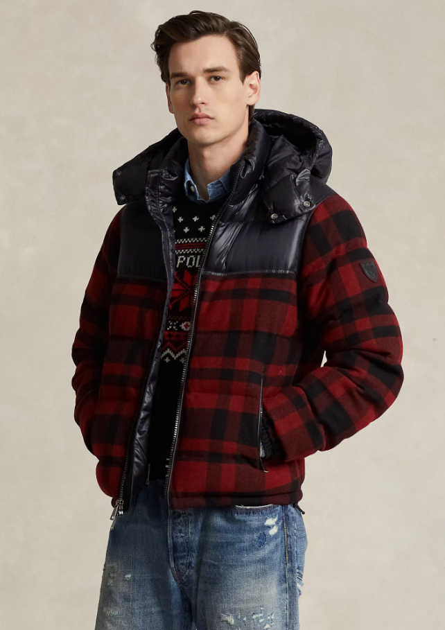 Polo Water Repellent Hybrid Down Jacket / Black Holiday Check