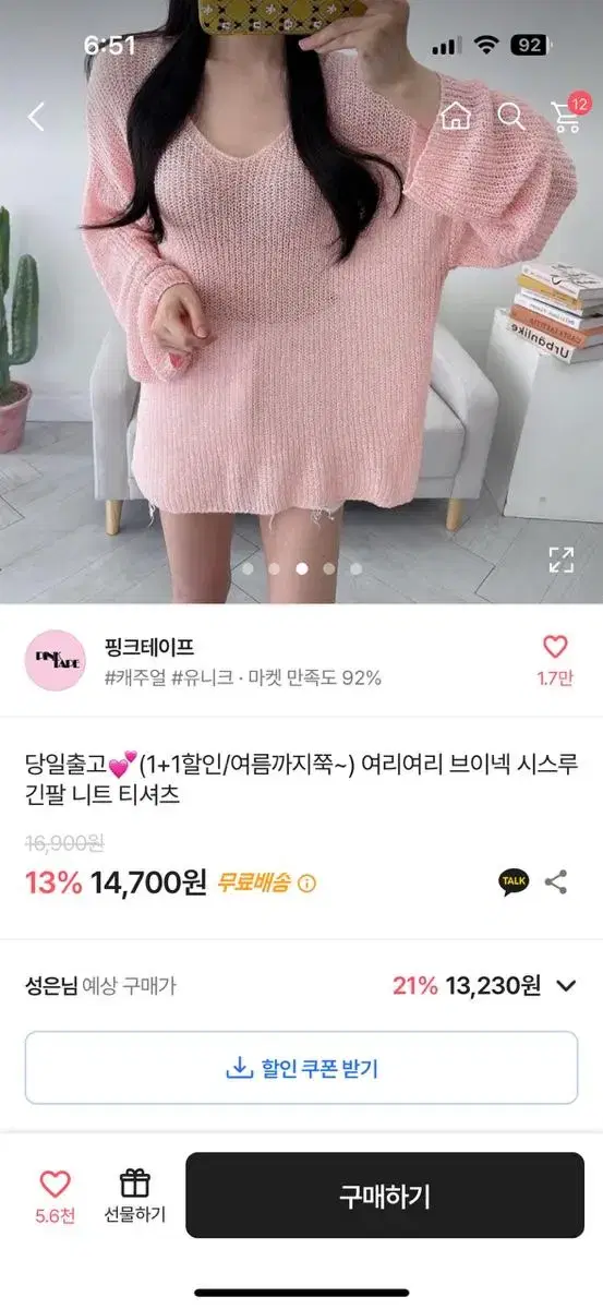 여리여리 브이넥 시스루 니트