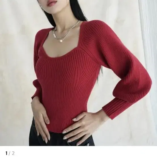 어반드레스 Square Neck Balloon Knitwear RED S