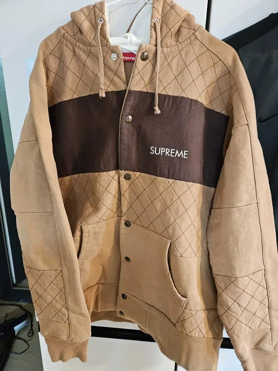 Supreme Camel Brown Quilted Hooded Jacket