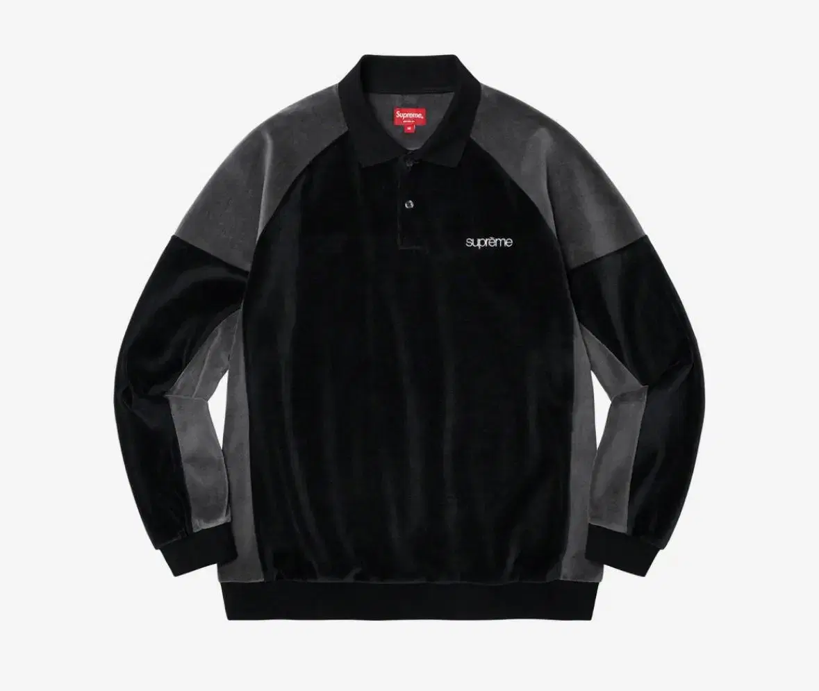 Supreme Paneled Velour Long Sleeve Polo Black 22FW