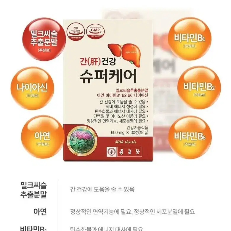 종근당 간건강 슈퍼케어 밀크씨슬추출 실리마린 600mg x 30정 1박스