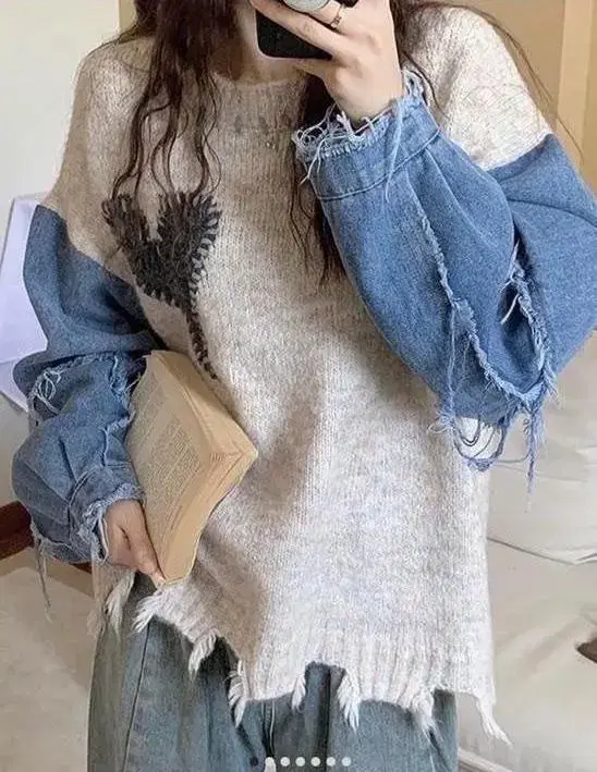 Able Denim Patching Loose Fit Knit