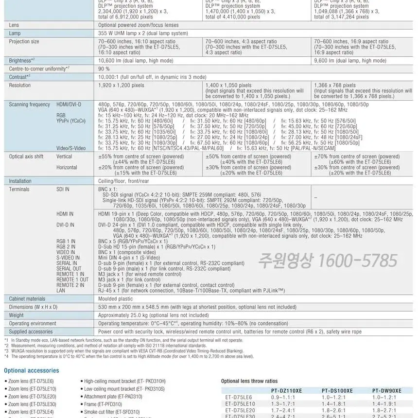 중고빔프로젝터 파나소닉 PT-DS100X 10600안시 SXGA+