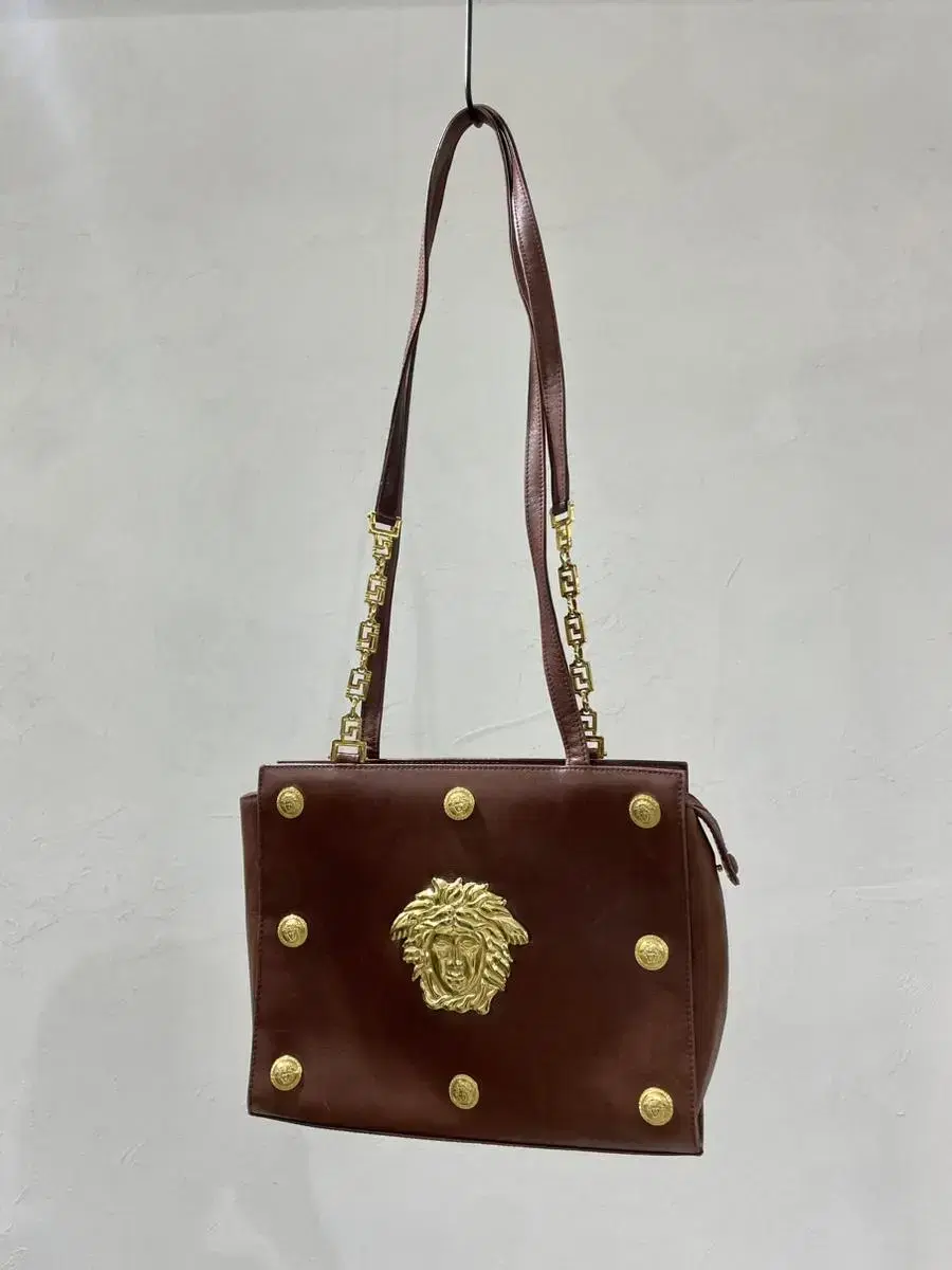 1990's Versace Gold Medusa Chain Leather Bag