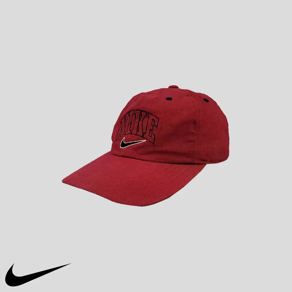 Nike 90s Nike Sports Red Spell Logo Old School 6 Panel Ball Cap 55