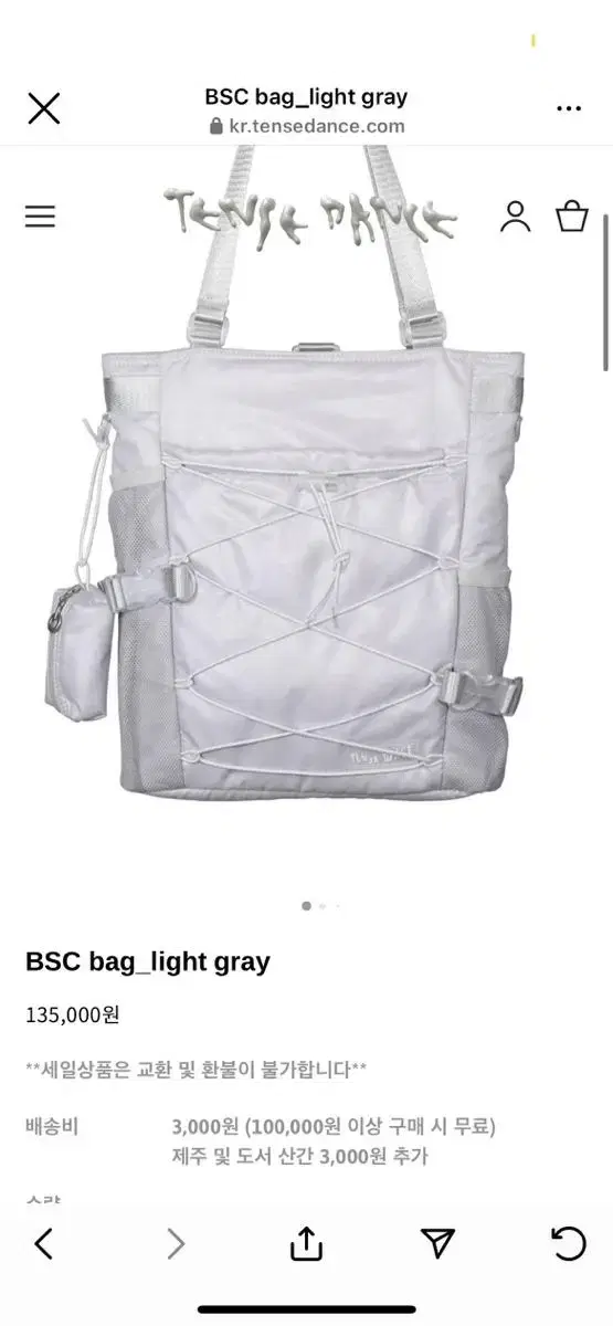 Tensedance 텐스댄스 가방 bsc bag light gray