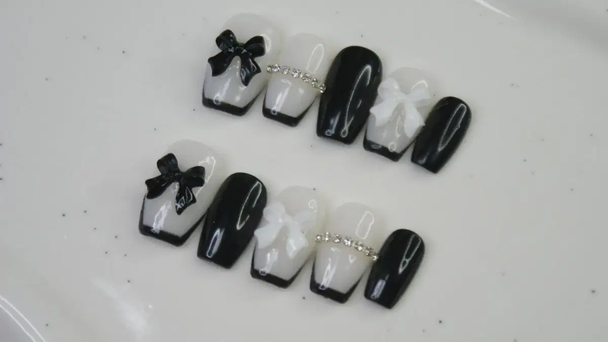 Black Ribbon Nail French Manicure Tips