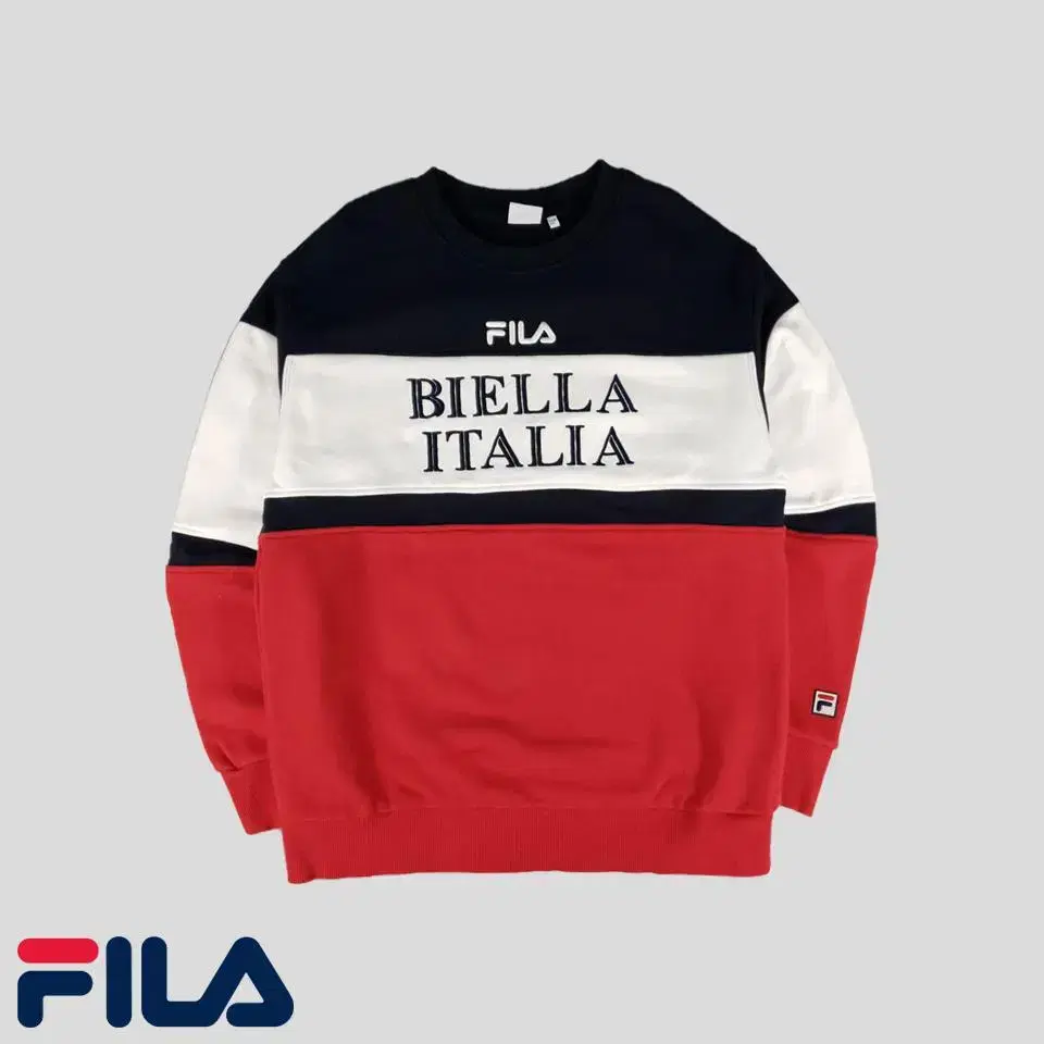 FILA Wheela FILA Black White Red Colorblocked Loose Fit Cotton100 Sweatshirt Man to Man