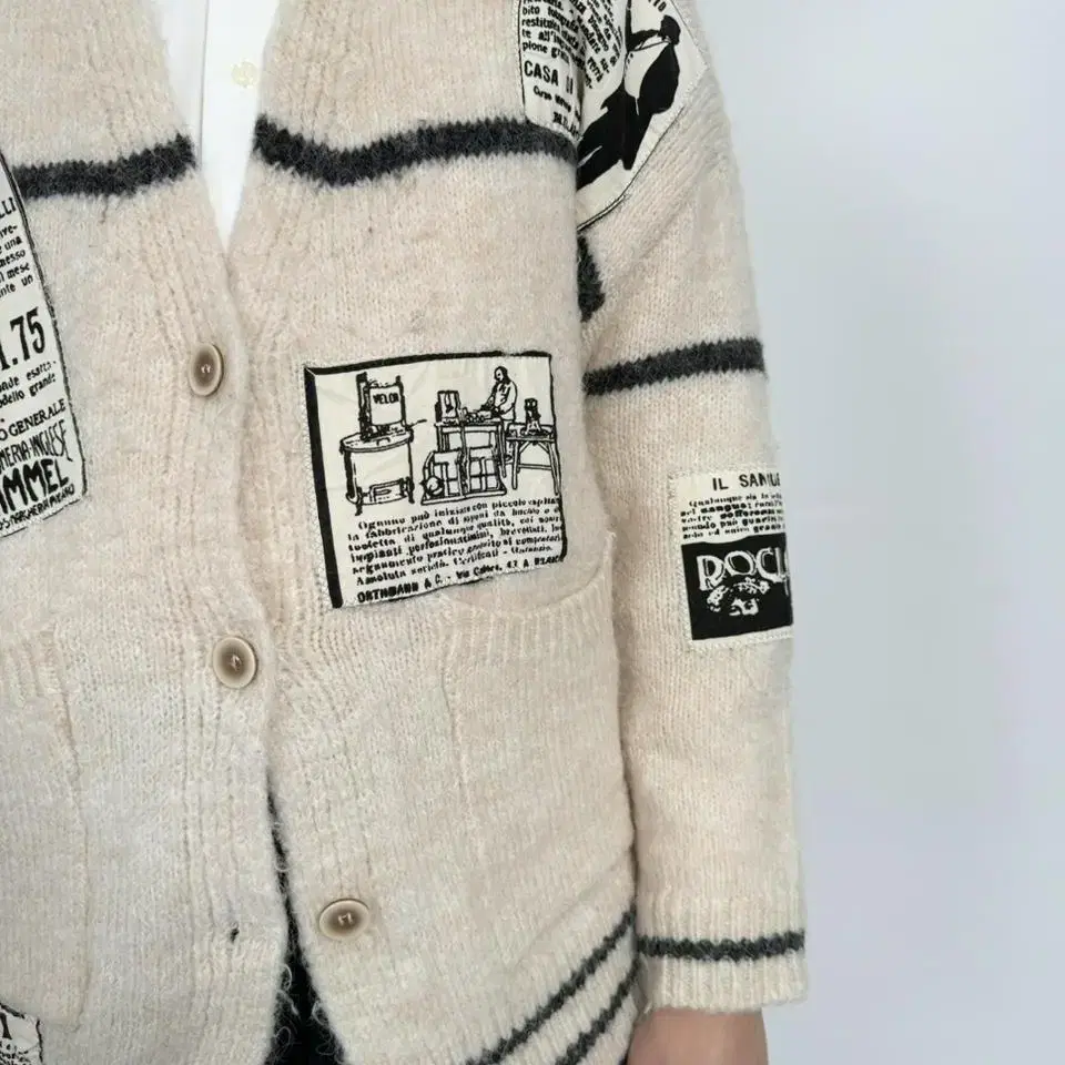 Vintage news paper patchwork cardigan