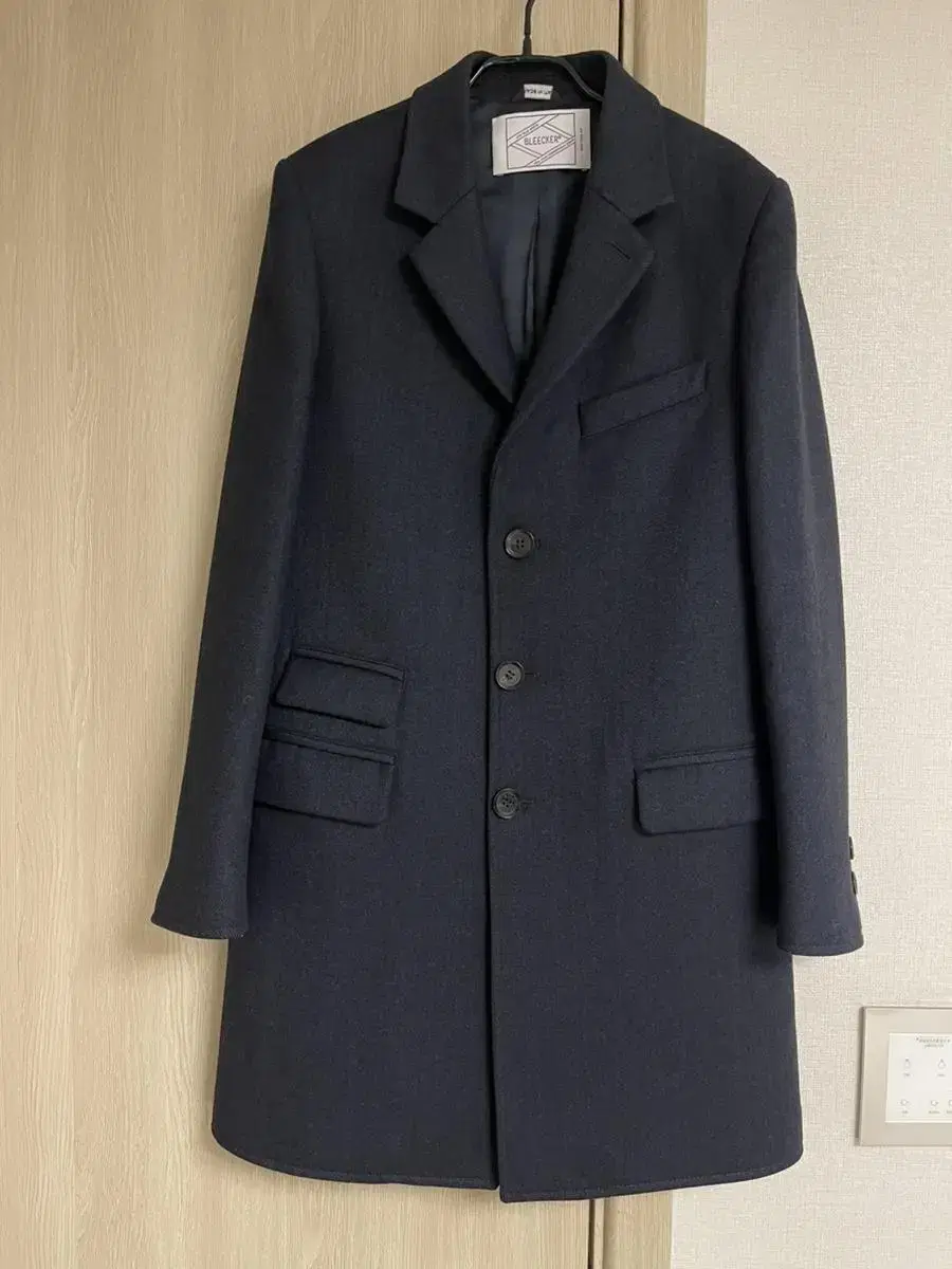 Bleecker made in Italy Wool Coat Navy Herringbone