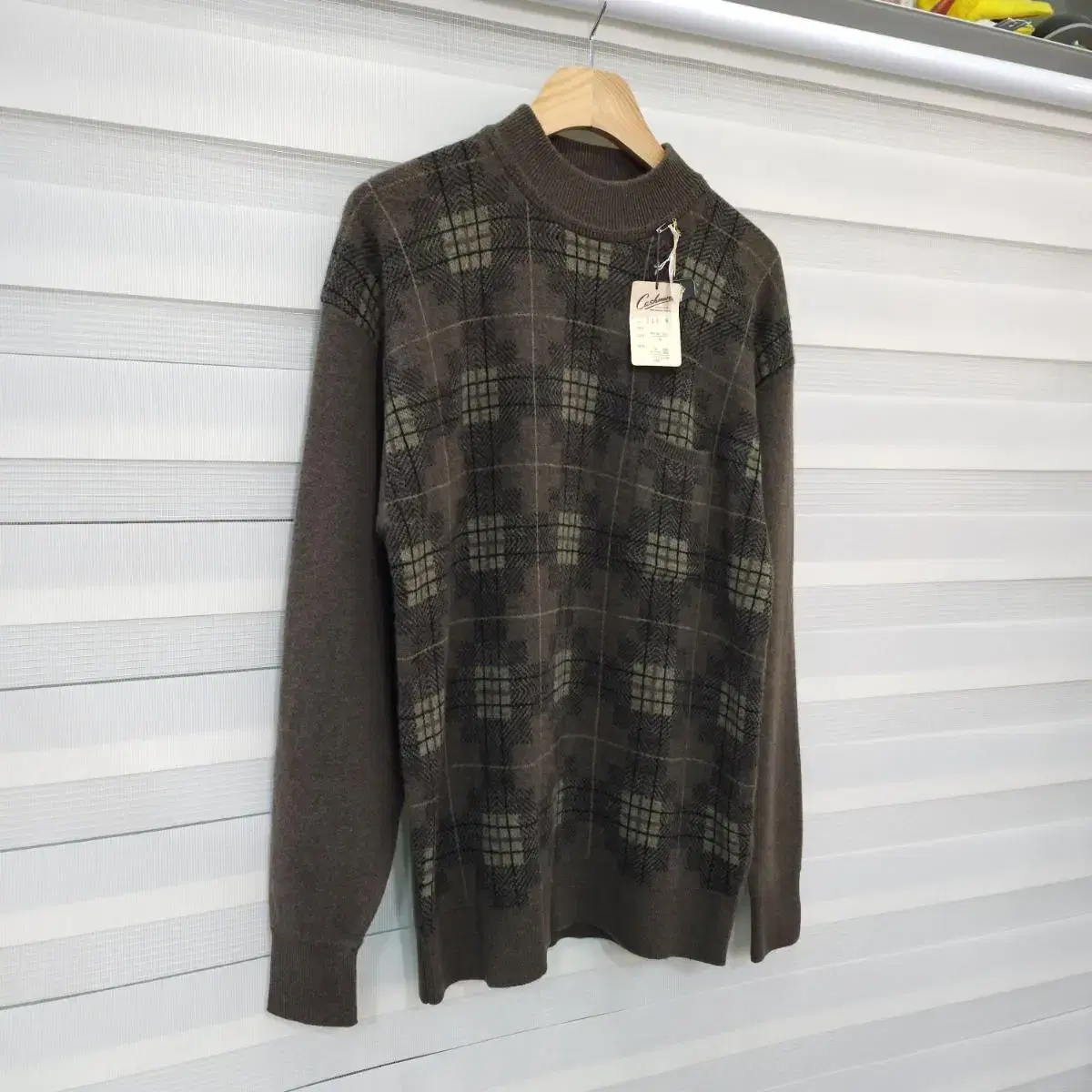 japan 90s vintage pocket check knit - size L