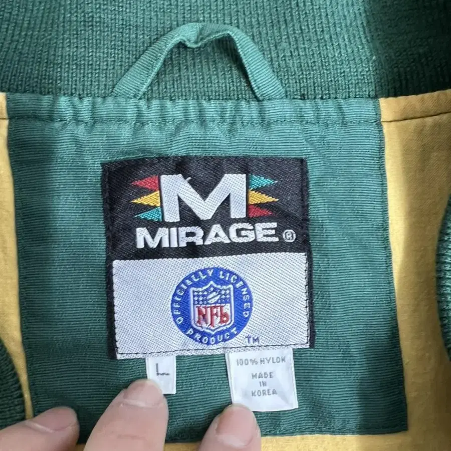 Nfl x mirage 올드스쿨 그린 옐로우 바시티 자켓 L