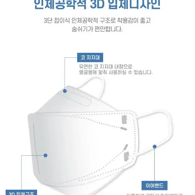 국산 KF94 새부리형 에어라인 100매 2컬러 화이트 블랙