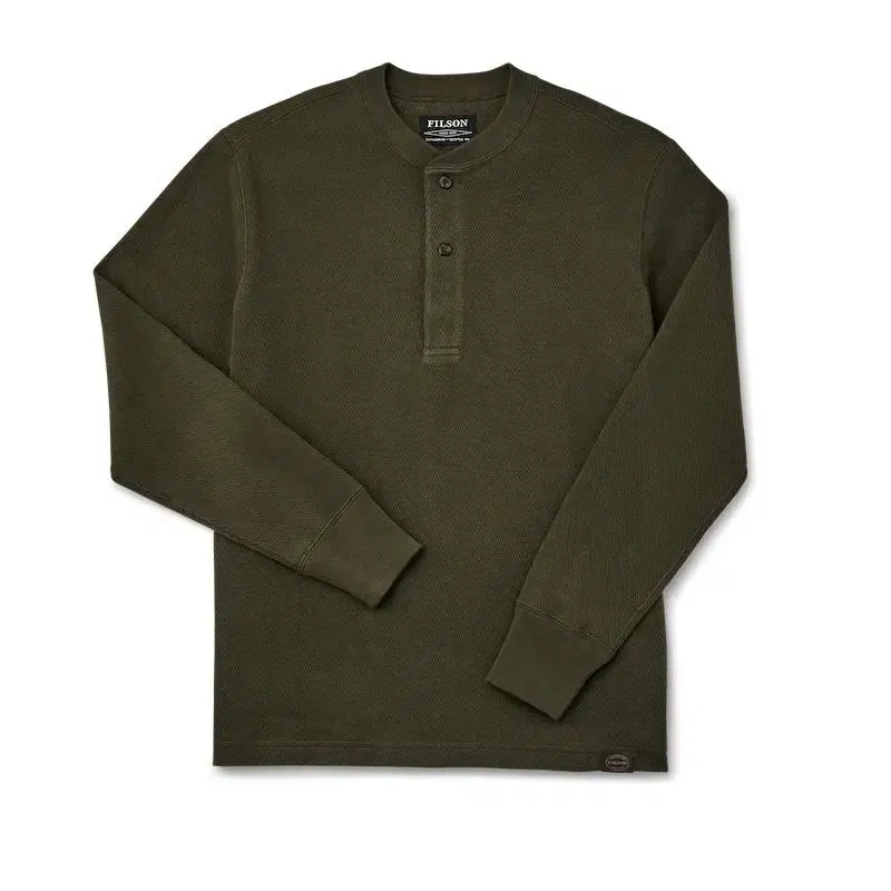 Pilson waffle henry neck long sleeve M khaki new