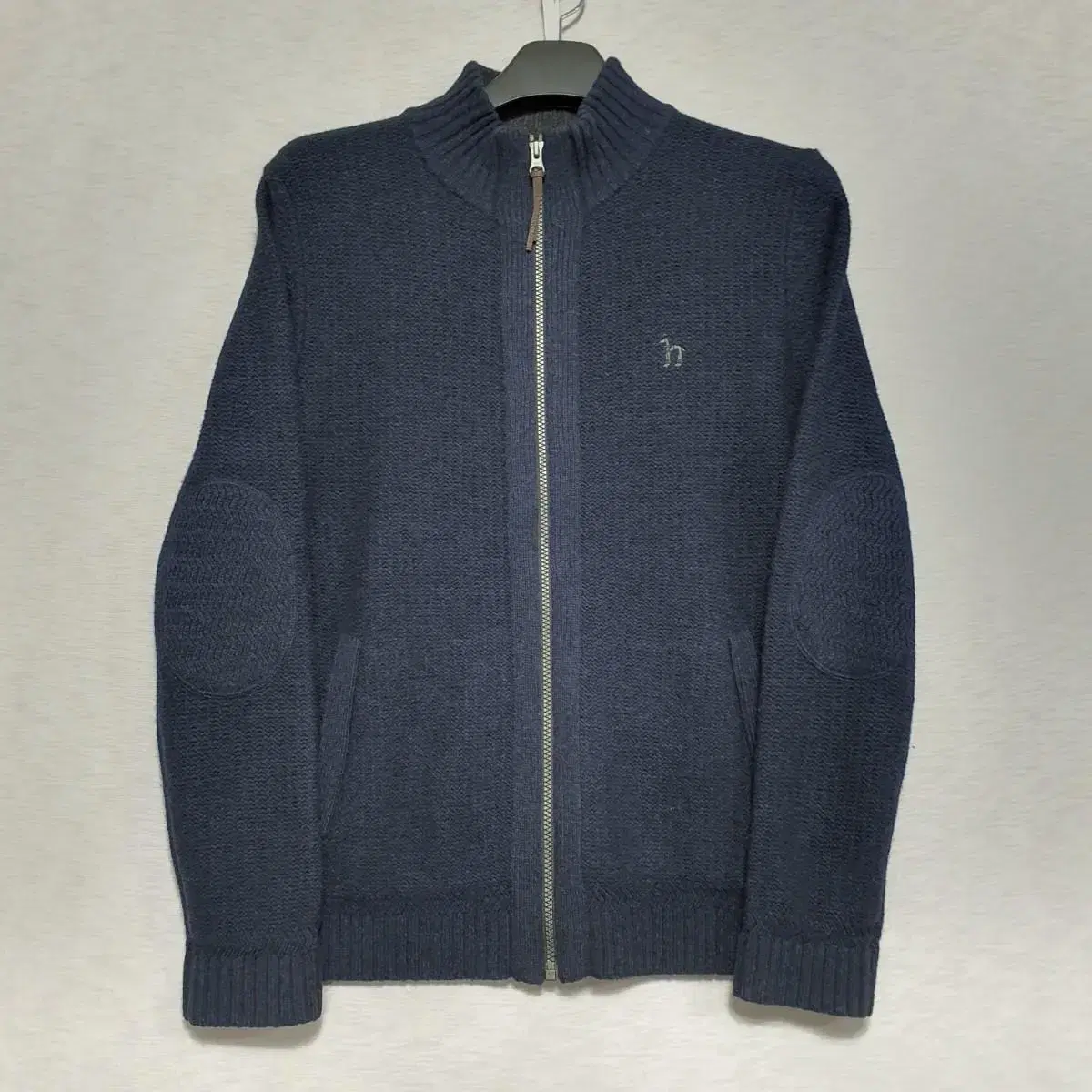 Hedges Navy Elbow Patch Wool Knit Zip-Up M95-SL100-0115