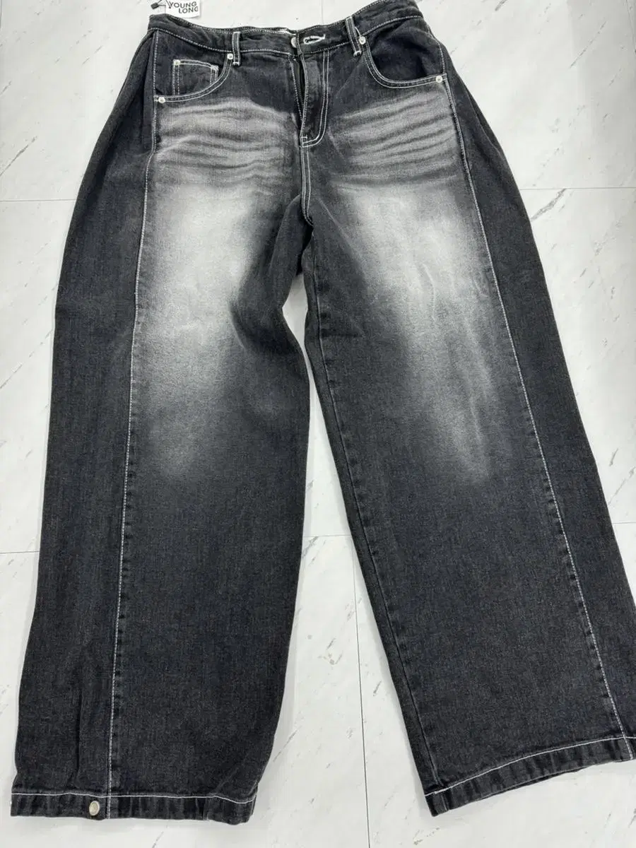 Young Long- Wide Edge Snap Denim Pants