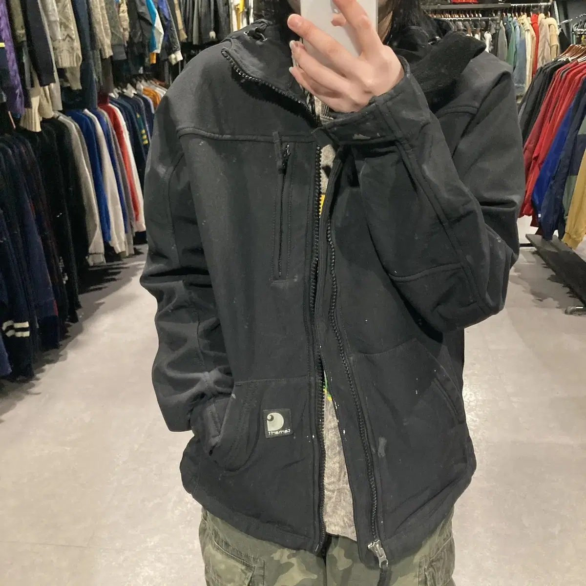 CARHARTT 칼하트 빈티지 반목 로고 패치 후드 바람막이 점퍼(M)