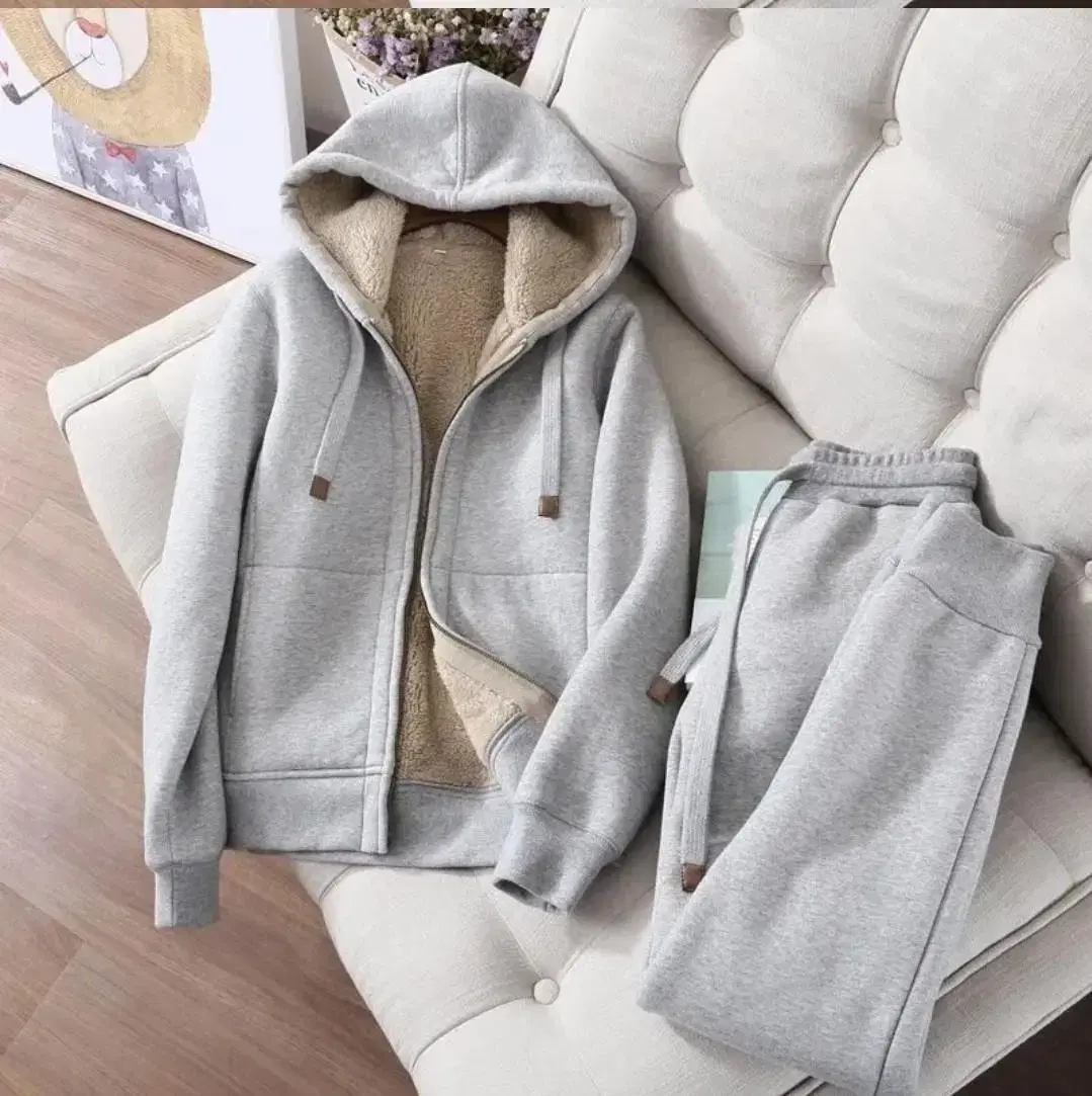 Furry Hooded Zip-Up Set