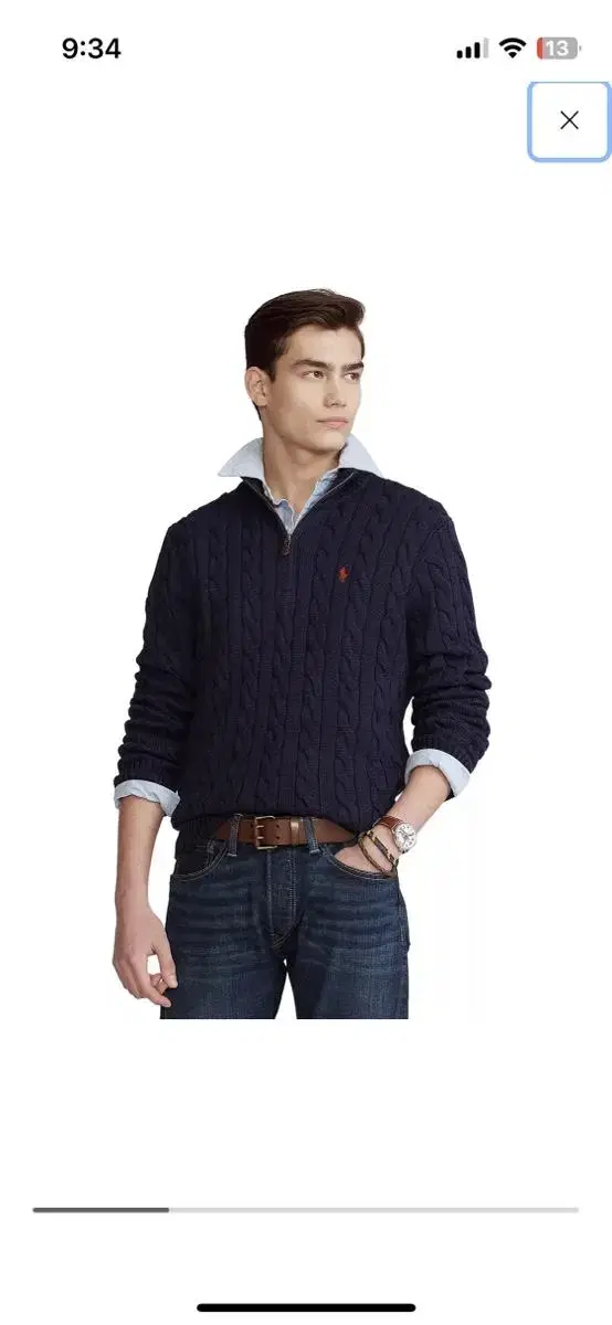 Polo Cotton Cable Vahn Zip-Up Knit Navy XL