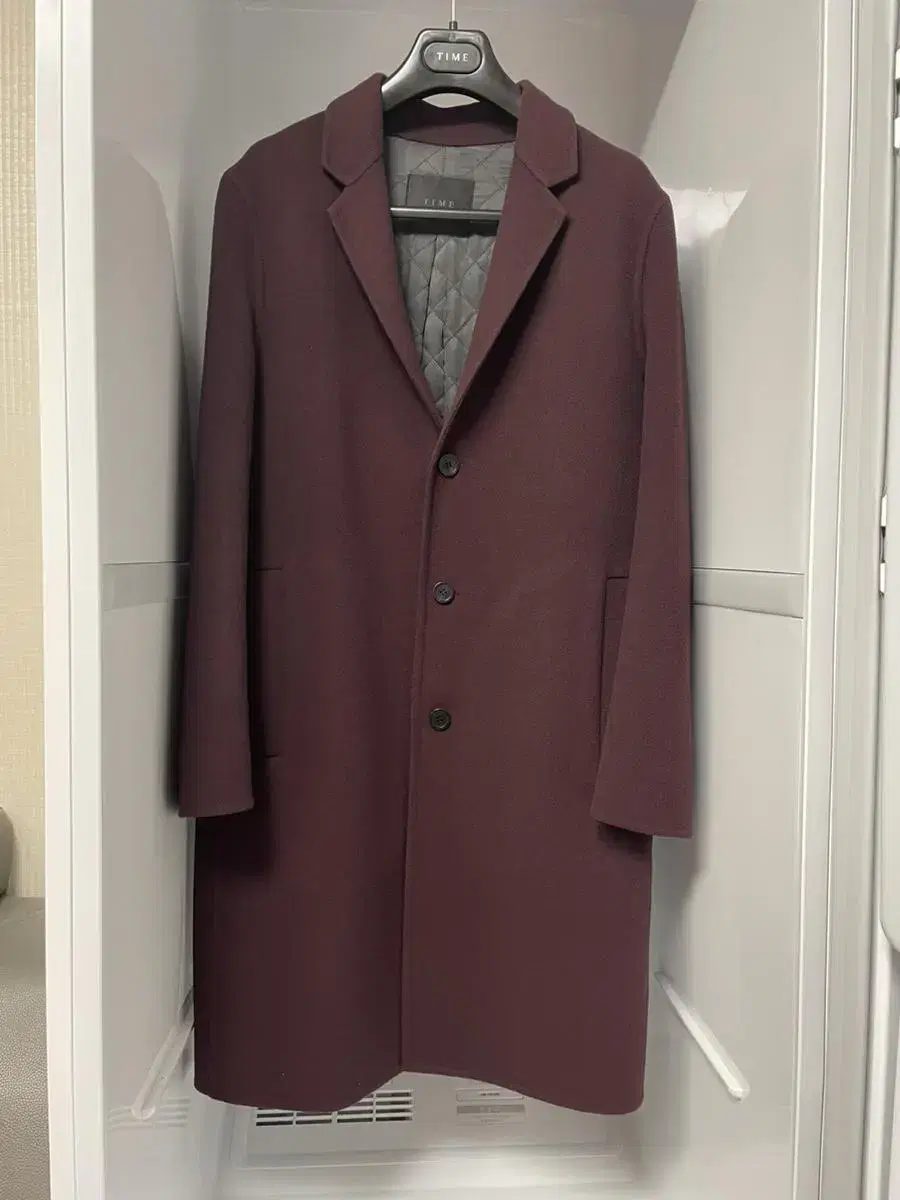 Time Homme Burgundy Cashmere Semi Overcoat Handmade Coat Size 100