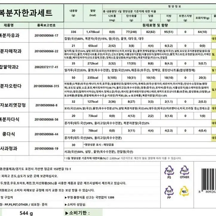 고창 복분자 한과 선물세트 2단 40,000원 무배