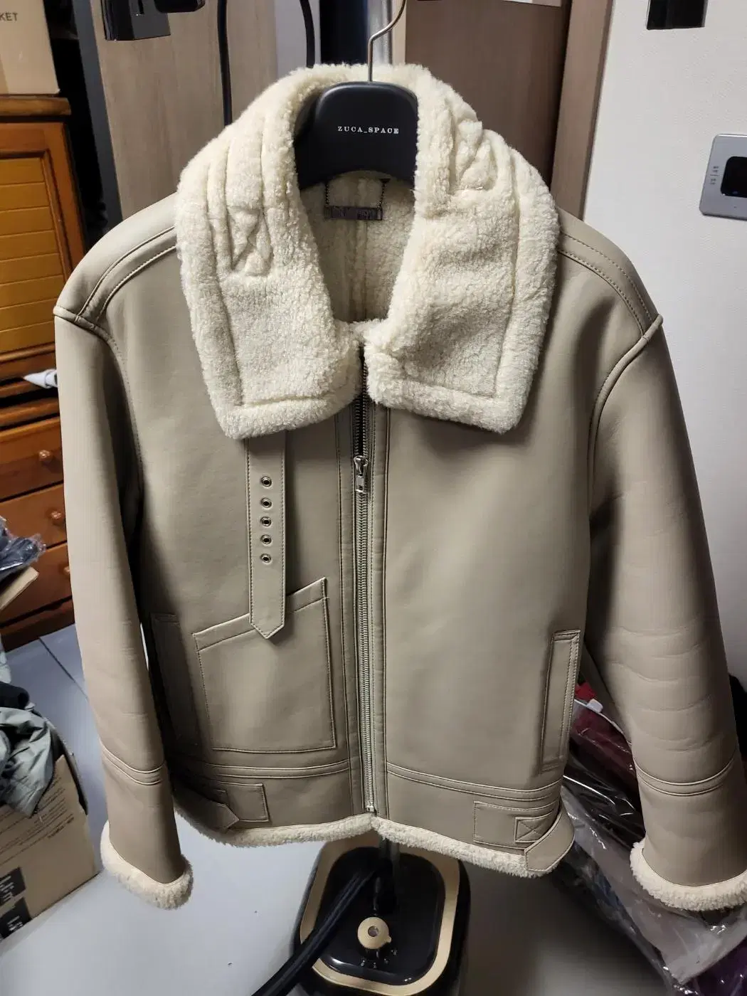 Drawstring oversized mustang jacket GREYISH BEIGE size L