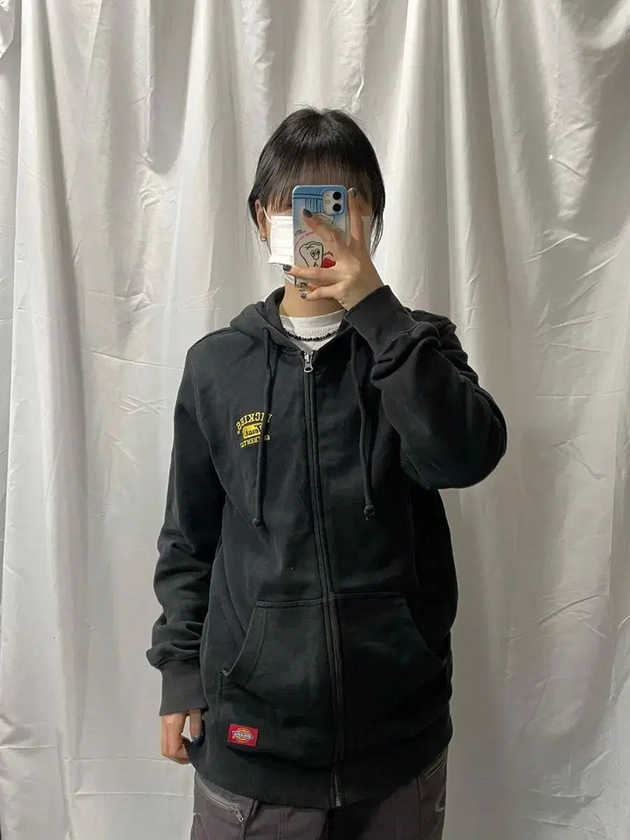 Dickies Yellow Logo Black Hooded Zip Up L 100