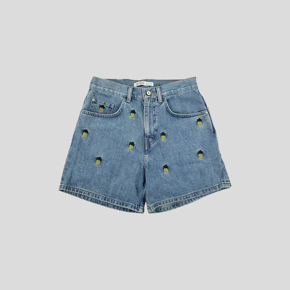 자라 베이직 Z1975 DENIM 연청 파인애플 자수패턴 청반바지 하프