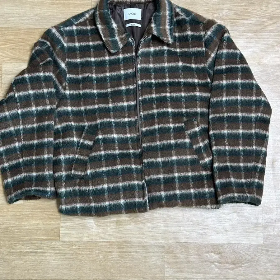 Wool puffer check shaggy blouson