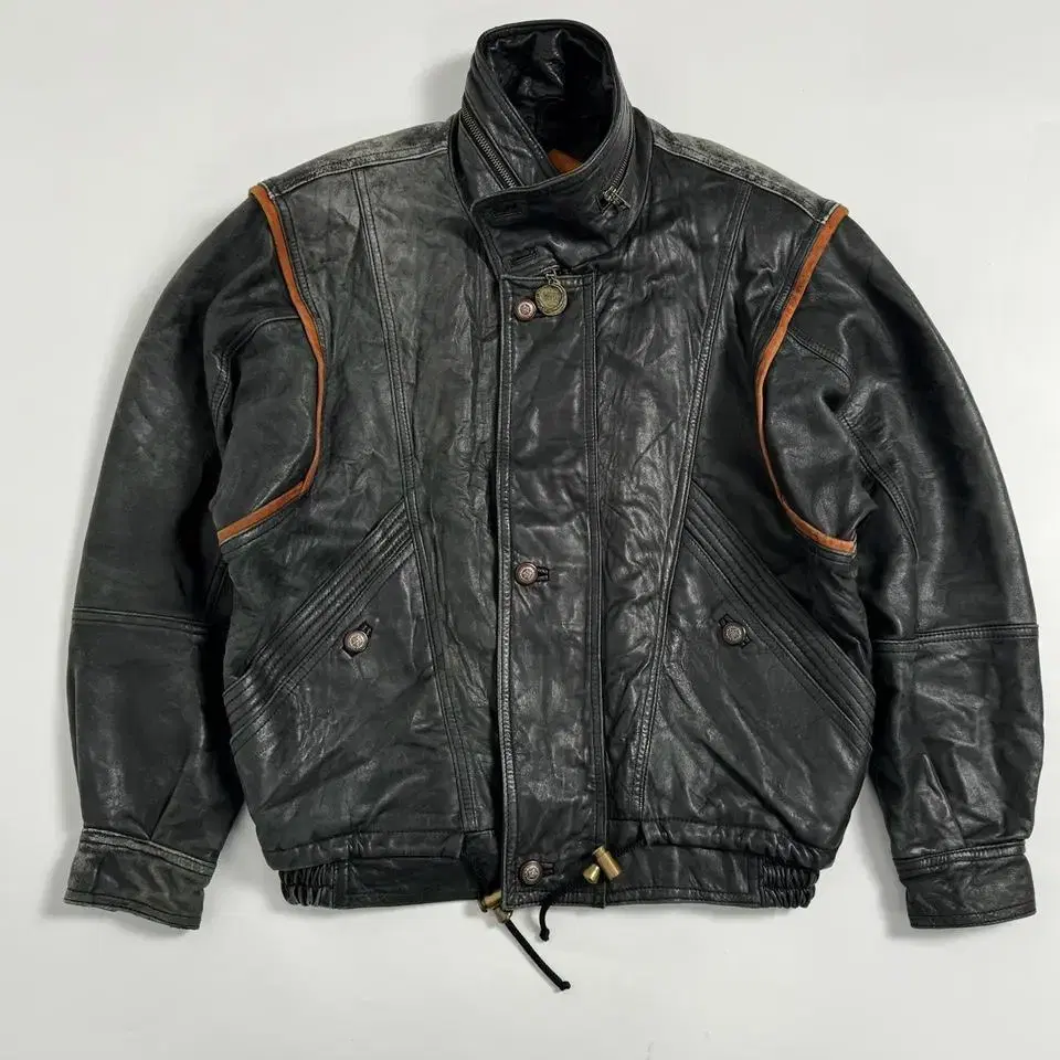 vintage aging leather bomber jacket