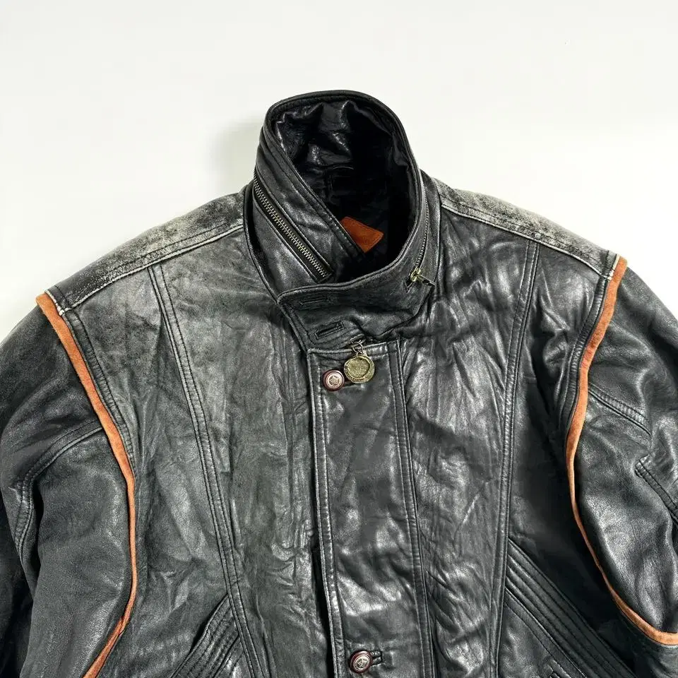 vintage aging leather bomber jacket