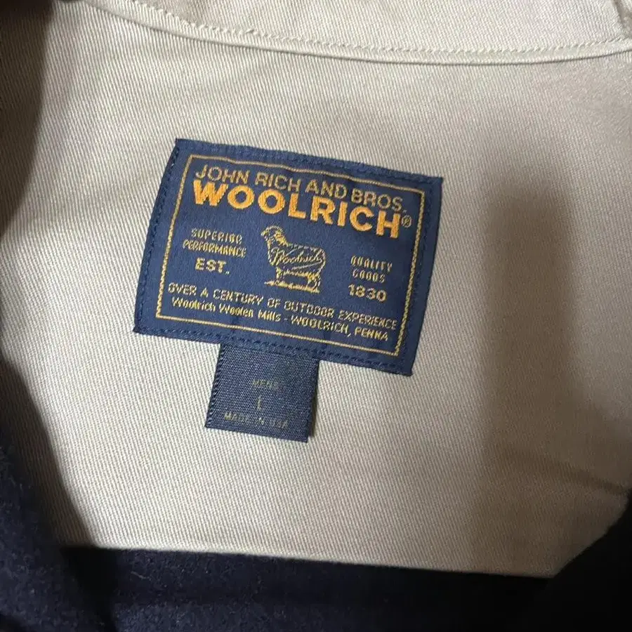 US L) 울리치 네이비 울 레더 패치 셔츠 woolrich