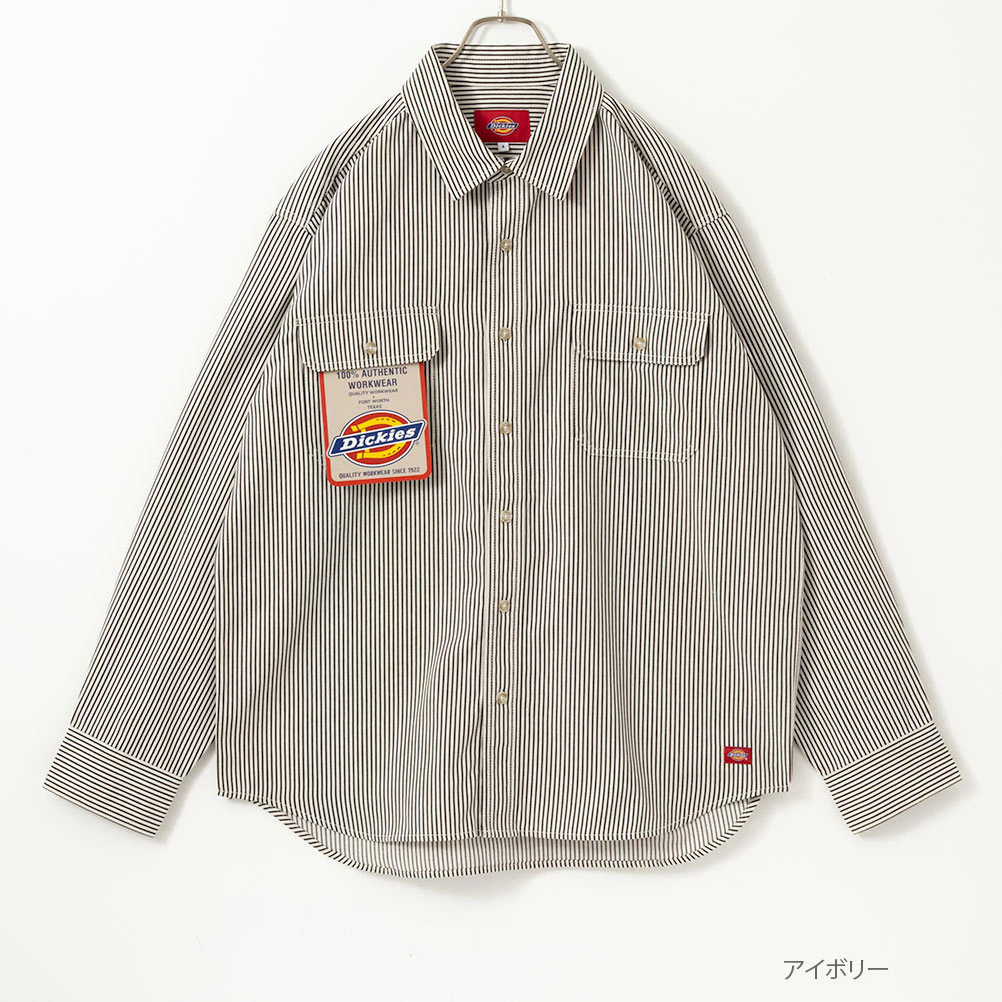 [Overseas] Dickies Striped Double Flap Pocket Shirt Beige