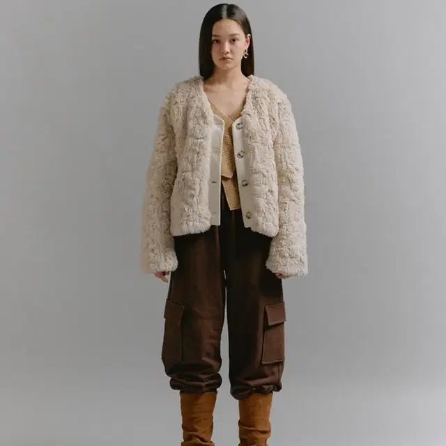 소프트서울 퍼자켓 LEATHER MIX FUR JACKET _IVORY