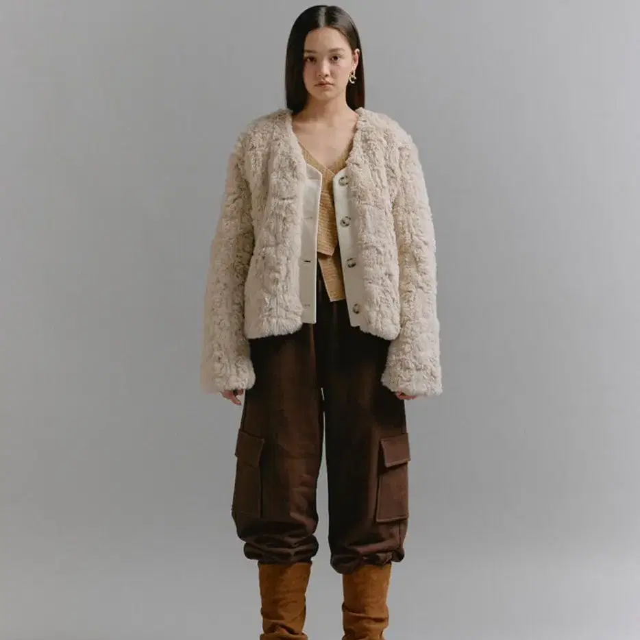 소프트서울 퍼자켓 LEATHER MIX FUR JACKET _IVORY