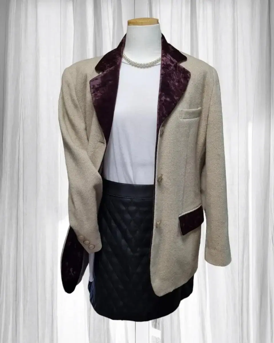 Vintage Japanese imported wool and velvet three-button jacket in a velvet color scheme