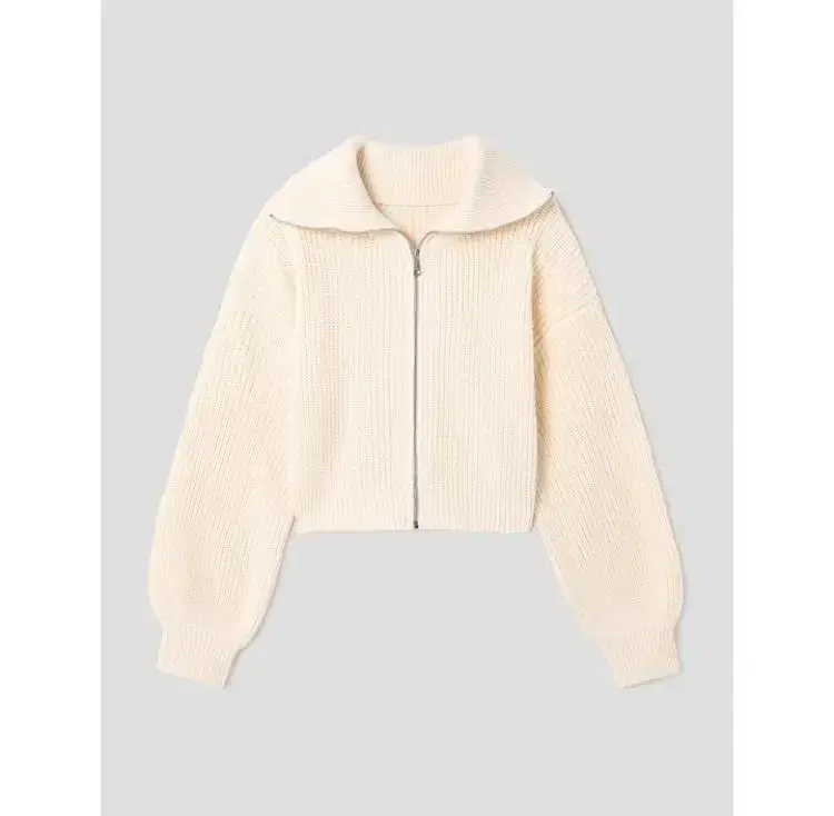 Ivory zip-up collar long-sleeved cardigan