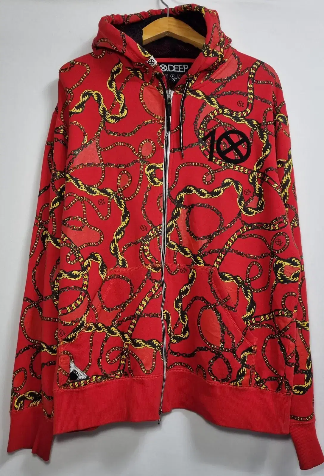 L (100) 10DEEP Tendeep Pattern Red Hoodie Zip Up