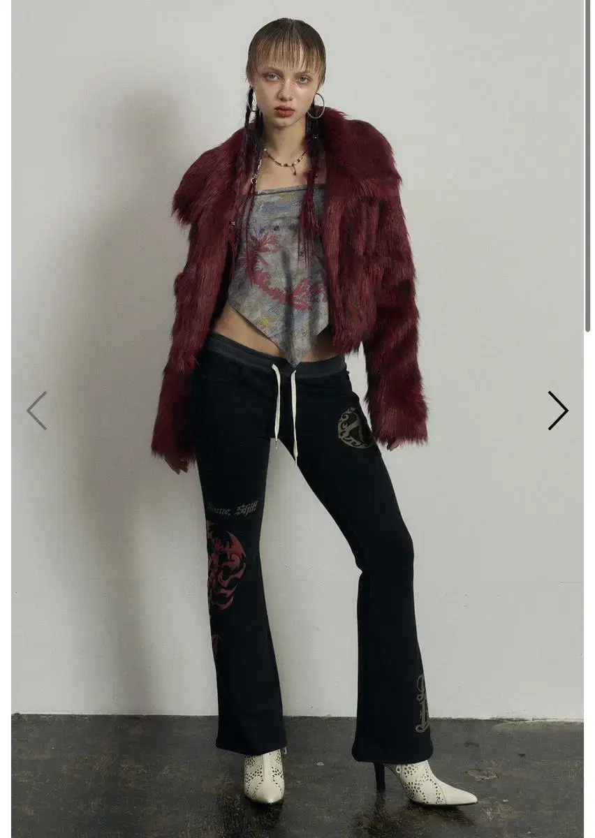 배디  FLECKED ASH FUR JACKET BURGUNDY