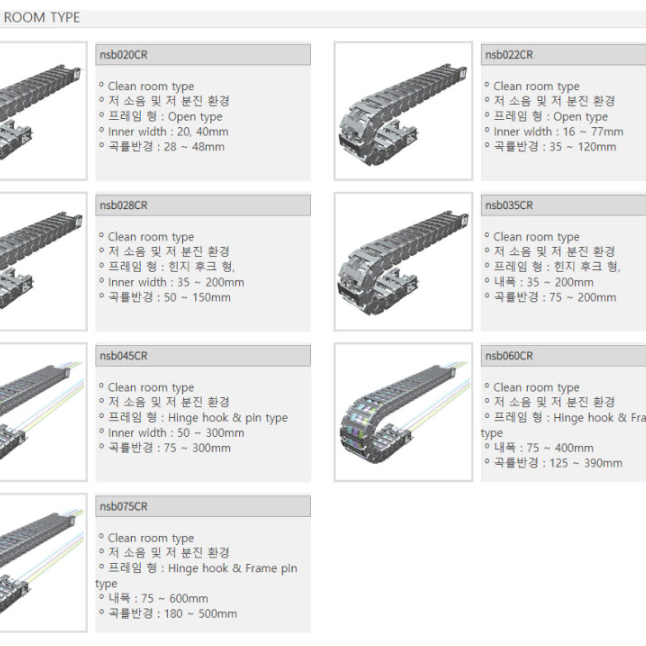 대형 케이블베어 / NSB035CR / 크린룸 저소음