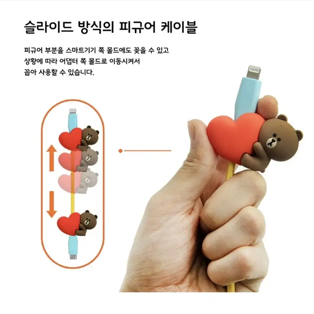 라인프렌즈 브라운 하트 충전 케이블 USB C to 8핀(아이폰)