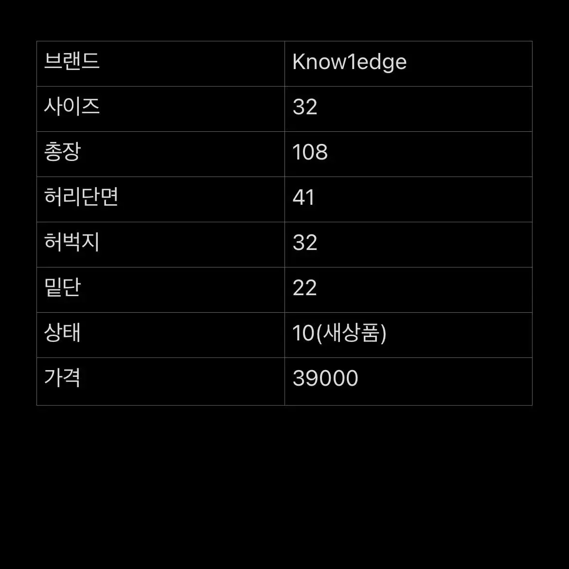 [32] KNOW1EDGE 빈티지 데님 생지 청바지 팬츠