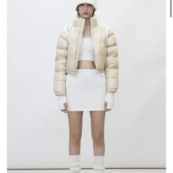 커렌트 VARSITY SHORT PUFFER JACKET [BEIGE]