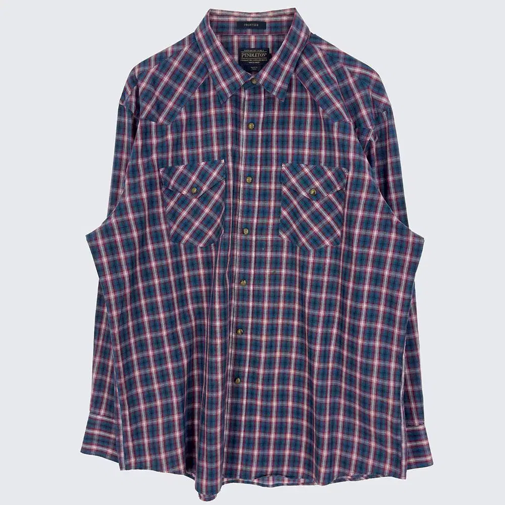 [Men's Overfit] Pendleton Check Shirt Southern Cotton Poly Vintage (18661)