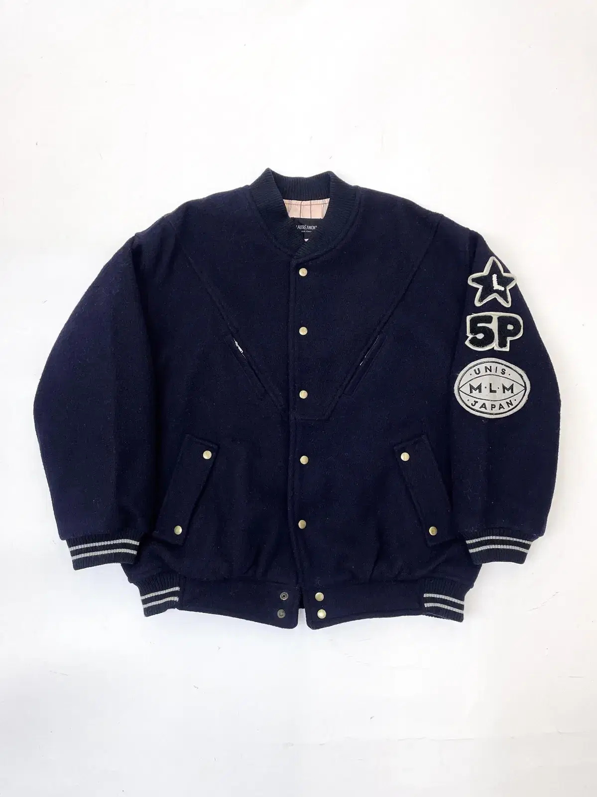 Lotreamont 90s Cowhide Leather and Pocketed Wool Varsity Jacket