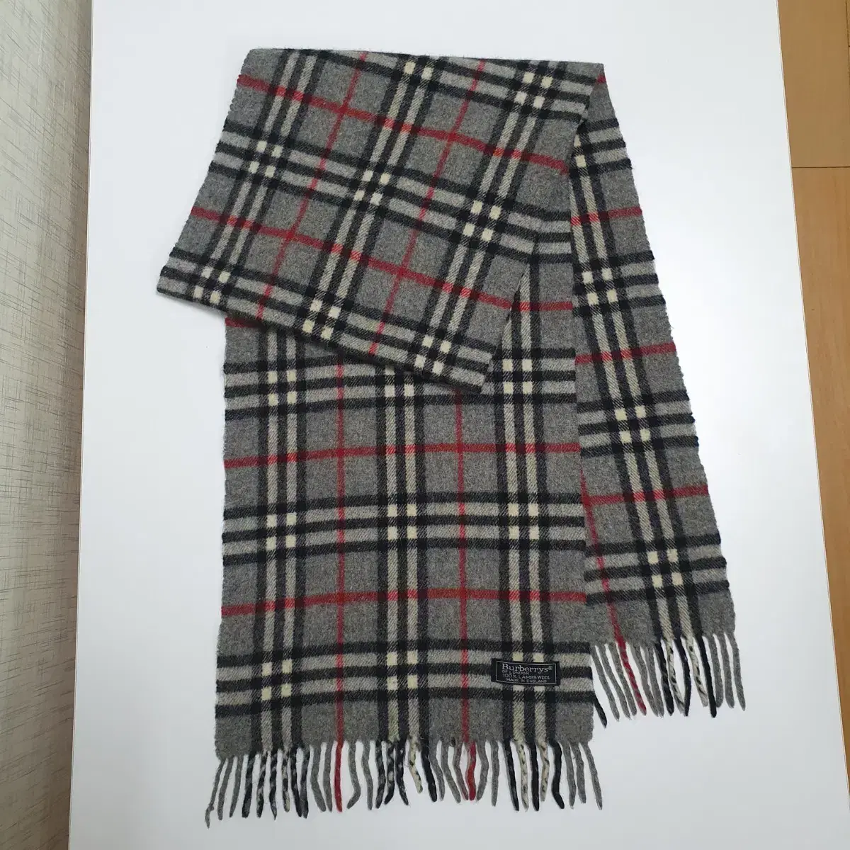 Burberry Nova Check Lambswool Muffler Shawl Gray