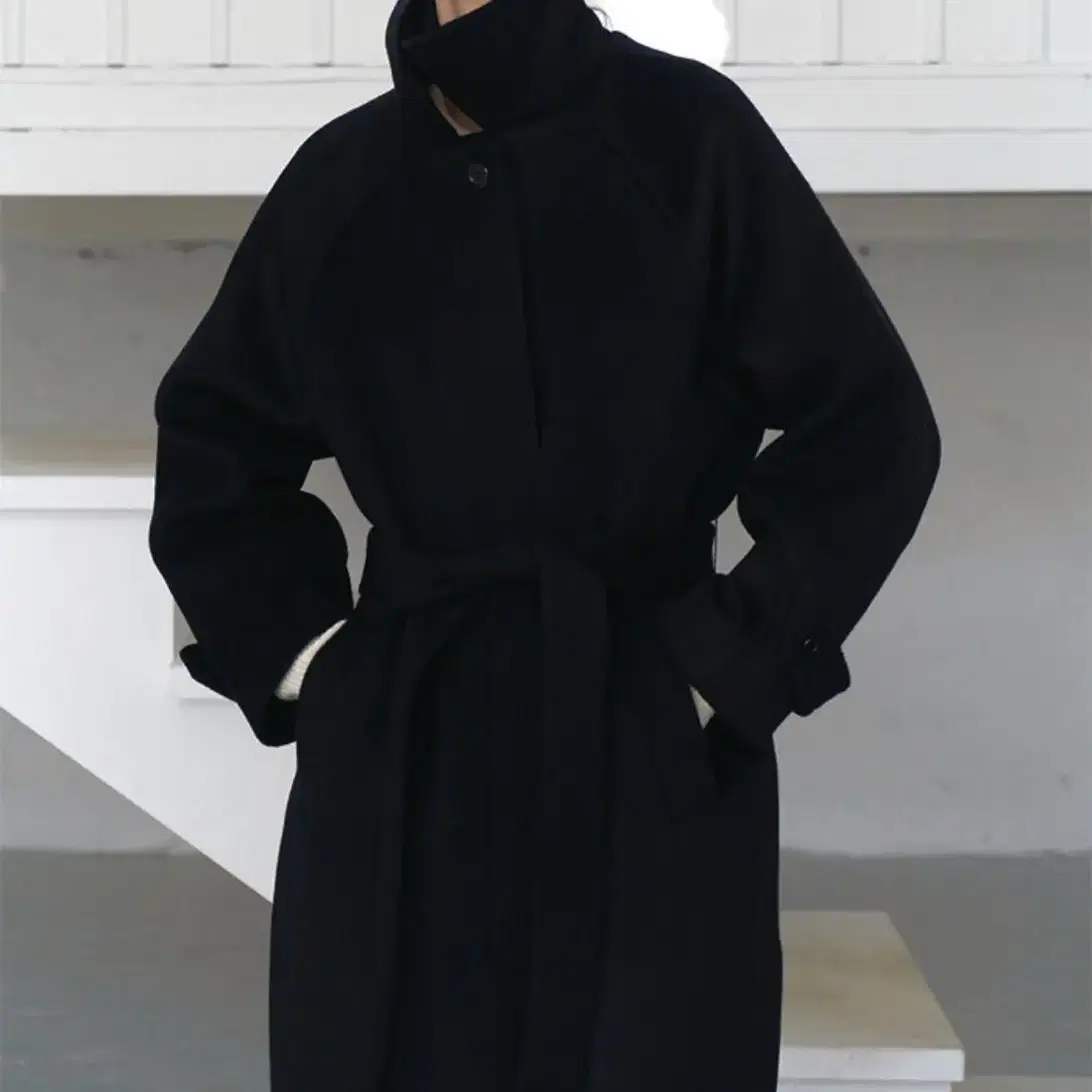 낫띵리튼 Belted single wool coat (Dark navy)