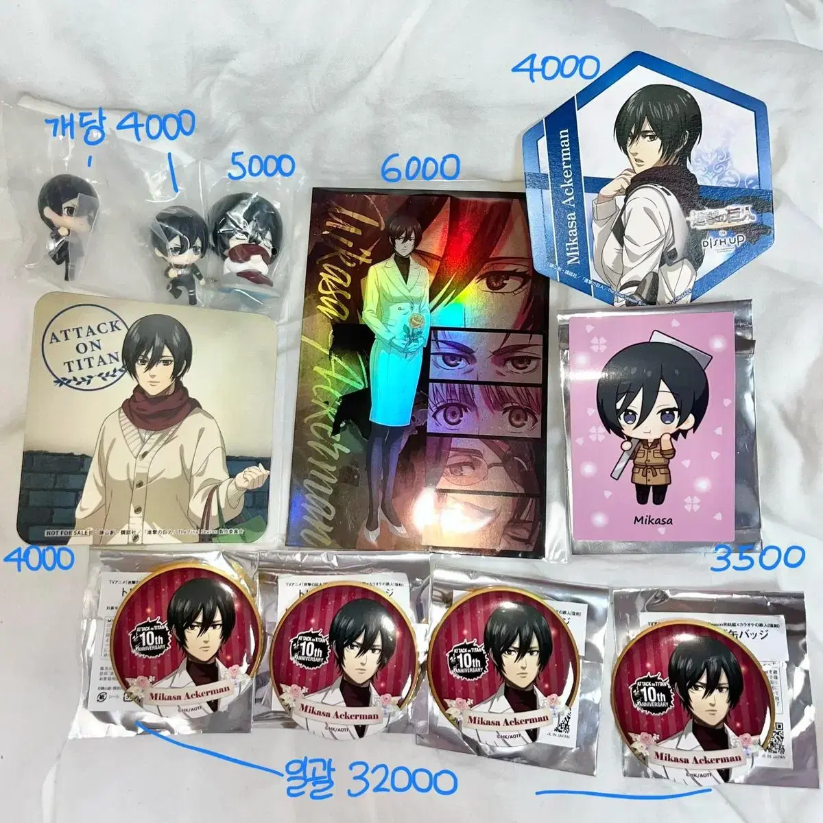 Attack on Titan Mikasa Merchandise Badge, Postcard, Onemoutan, Hug Kyara, Coaster